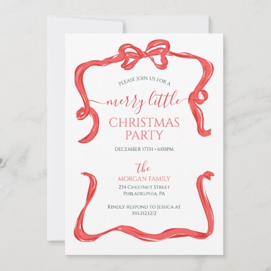 Hand getrokken rode boog kerstfeest kaart (Voorkant)