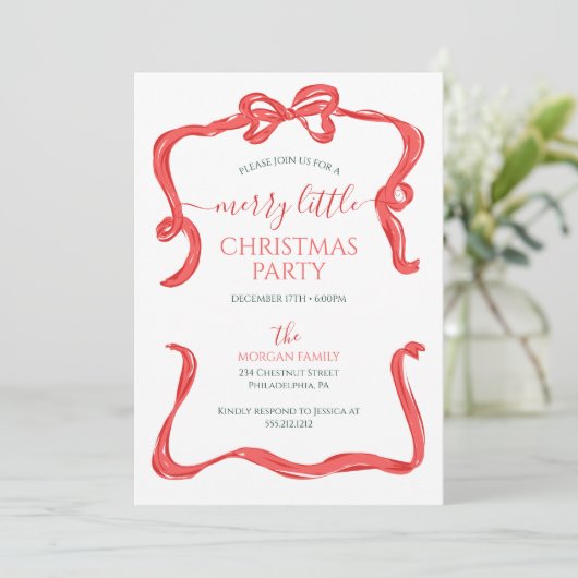 Hand getrokken rode boog kerstfeest kaart (Staand voorkant)