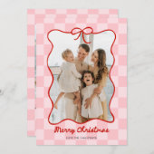 Hand getrokken rode boog Lijst geruit foto Feestdagenkaart (Voorkant / Achterkant)