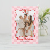 Hand getrokken rode boog Lijst geruit foto Feestdagenkaart (Staand voorkant)