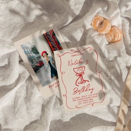 Hand getrokken rode boog Martini 30e foto verjaard Kaart