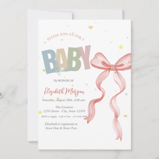 Hand getrokken rode boog sterren harten Baby showe Kaart (Voorkant)