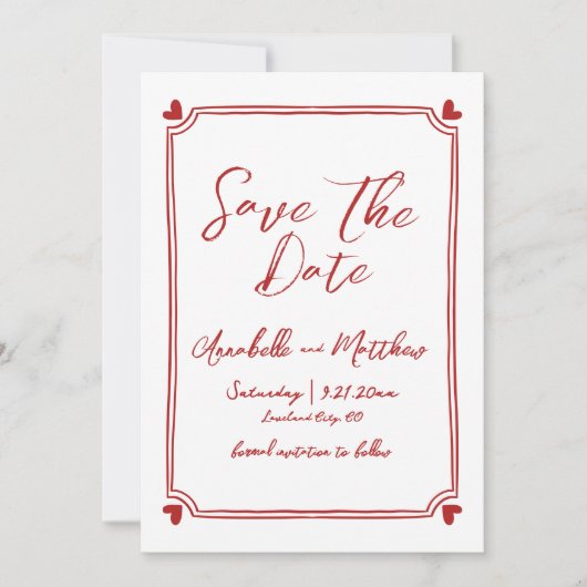 Hand getrokken rode bruiloft Bewaar de datum Save The Date (Voorkant)