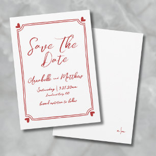 Hand getrokken rode bruiloft Bewaar de datum Save The Date