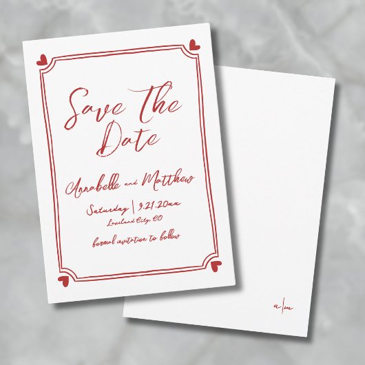 Hand getrokken rode bruiloft Bewaar de datum Save The Date