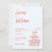 Hand getrokken rode gestreepte grillige bruiloft kaart (Voorkant)