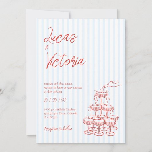 Hand getrokken rode gestreepte grillige bruiloft kaart (Voorkant)