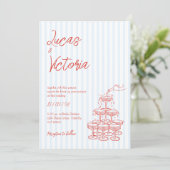 Hand getrokken rode gestreepte grillige bruiloft kaart (Staand voorkant)