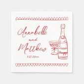 Hand getrokken rode grillige bruiloft servet (Voorkant)