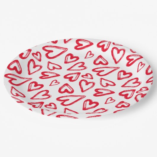 Hand getrokken rode harten papieren bordje (Gekanteld)