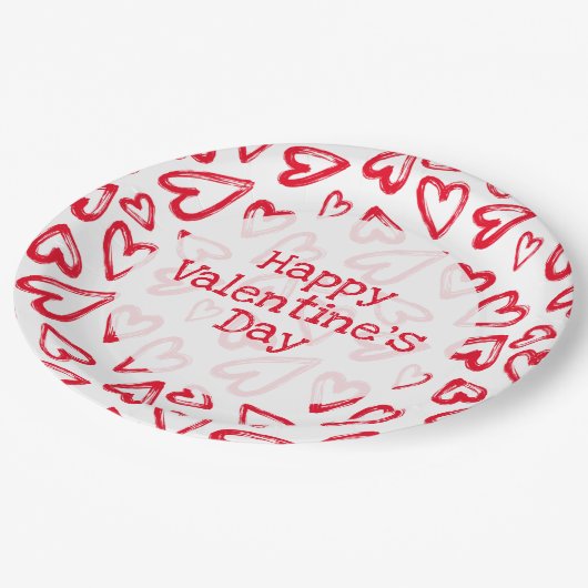 Hand getrokken rode harten Valentijnsdag Papieren Bordje (Gekanteld)