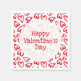 Hand getrokken rode harten Valentijnsdag Servet