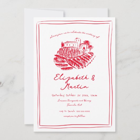 Hand getrokken rode Italiaanse wijngaard bruiloft Kaart (Voorkant)