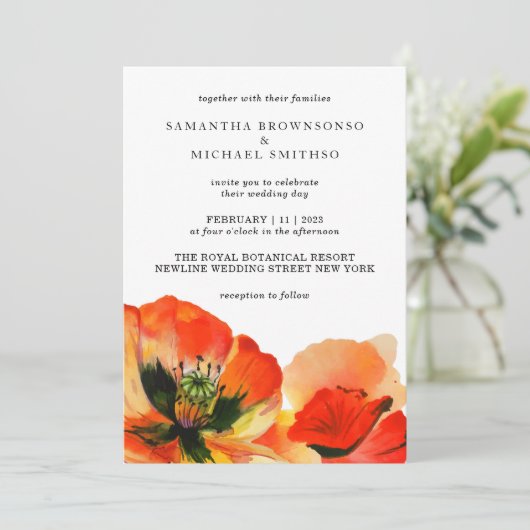 Hand-getrokken rode klaproos bloem illustratie kaart (Staand voorkant)