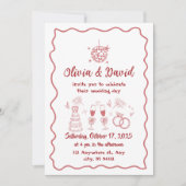 Hand getrokken rode kronkelende lijnen bruiloft kaart (Voorkant)