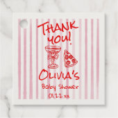 Hand getrokken rode pizza speciale levering douche bedankjes labels (Voorkant)