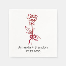 Hand getrokken rode roos boog bruiloft servet