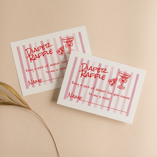 Hand getrokken rode roze pizza Baby luier Raffle Informatiekaartje
