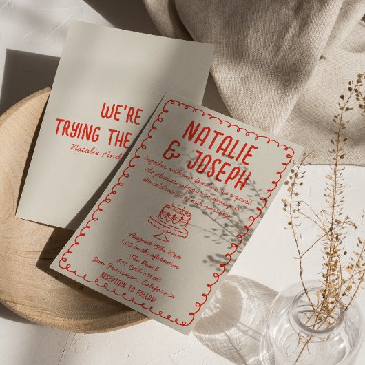  Hand Getrokken Rode Taart Funky Quirky Wedding Kaart