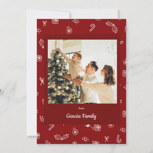 Hand getrokken rode vrolijke kerstfoto feestdagenkaart (Voorkant)