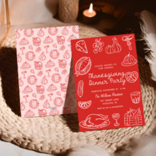 Hand getrokken rode Whimsy Doodle Thanksgiving Uit Feestdagenkaart