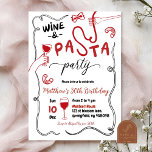 Hand getrokken rode wijn en pasta partij volwassen kaart<br><div class="desc">Hand getrokken rode wijn en pasta partij volwassen verjaardag,  wijn en pasta partij volwassen verjaardag,  rode pasta verjaardagsfeestje uitnodiging,  hand getrokken italiaanse chef pasta verjaardag,  rode wijn partij verjaardagsuitnodiging</div>