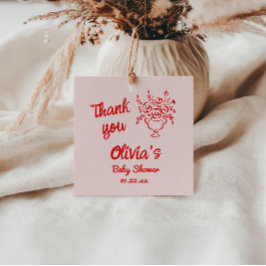 Hand getrokken rood bloemenboeket Baby in bloeidou Bedankjes Labels