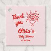 Hand getrokken rood bloemenboeket Baby in bloeidou Bedankjes Labels (Voorkant)