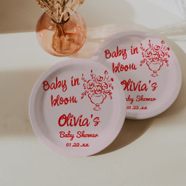 Hand getrokken rood bloemenboeket Baby in bloeidou Papieren Bordje