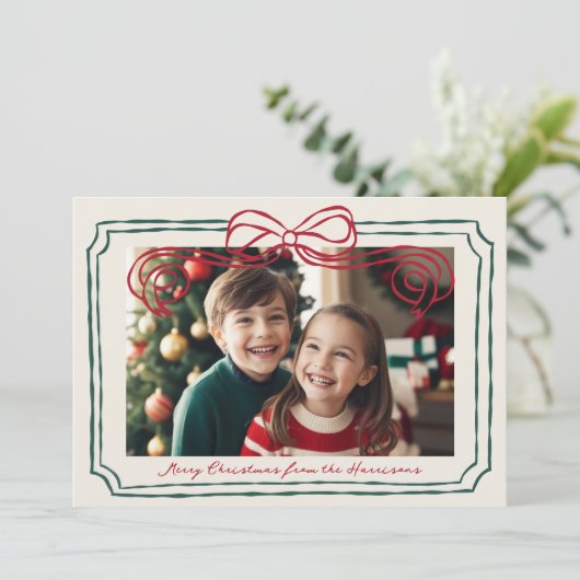 Hand getrokken rood en groene boog Lijst Feestdagenkaart (Staand voorkant)