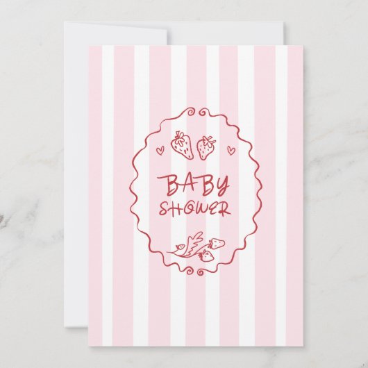 Hand getrokken rood gestreepte aardbeien Baby show Kaart (Achterkant)