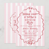 Hand getrokken rood gestreepte aardbeien Baby show Kaart (Voorkant / Achterkant)