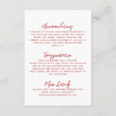 Hand getrokken rood grillige bruiloft details informatiekaartje (Achterkant)