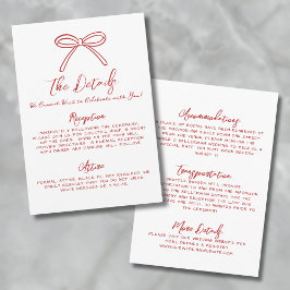 Hand getrokken rood grillige bruiloft details informatiekaartje