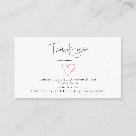 Hand getrokken rood liefde hart dank u behuizing k informatiekaartje (Voorkant)