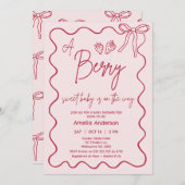 Hand getrokken rood roze aardbei Baby shower Kaart (Voorkant / Achterkant)