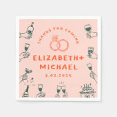 Hand getrokken Rood Roze Funky Bruiloft Servet (Voorkant)