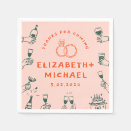 Hand getrokken Rood Roze Funky Bruiloft Servet