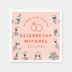 Hand getrokken Rood Roze Funky Bruiloft Servet