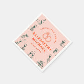 Hand getrokken Rood Roze Funky Bruiloft Servet (Hoek)