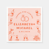 Hand getrokken Rood Roze Funky Bruiloft Servet (Voorkant)