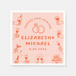 Hand getrokken Rood Roze Funky Bruiloft Servet