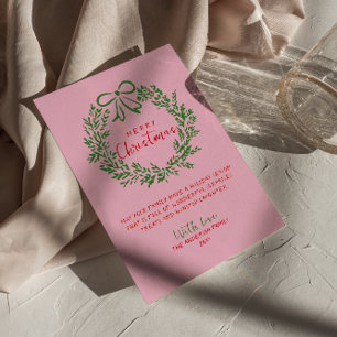 Hand getrokken rood roze groene boog krans kerst feestdagenkaart