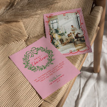 Hand getrokken rood roze groene krans foto kerst