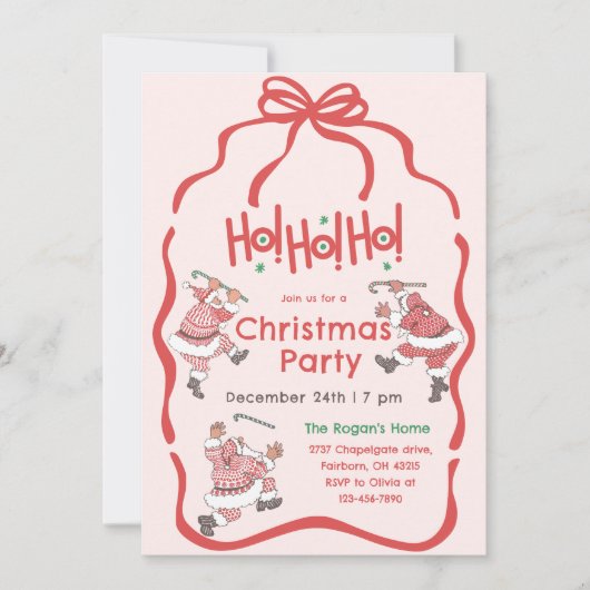 Hand getrokken rood roze kerstfeest kaart (Voorkant)