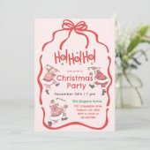 Hand getrokken rood roze kerstfeest kaart (Staand voorkant)