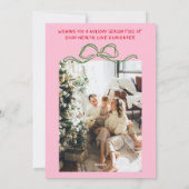 Hand getrokken rood roze linten boom foto kerst feestdagenkaart (Achterkant)