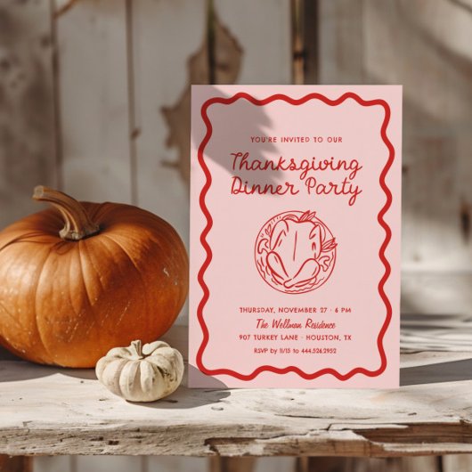 Hand getrokken rood roze Whimsy Doodle Thanksgivin Feestdagenkaart