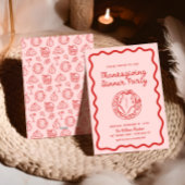 Hand getrokken rood roze Whimsy Doodle Thanksgivin Feestdagenkaart