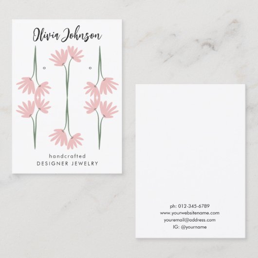 Hand getrokken Roze Bloemen Sieraden Oorbel Displa Visitekaartje (Voorkant / Achterkant)